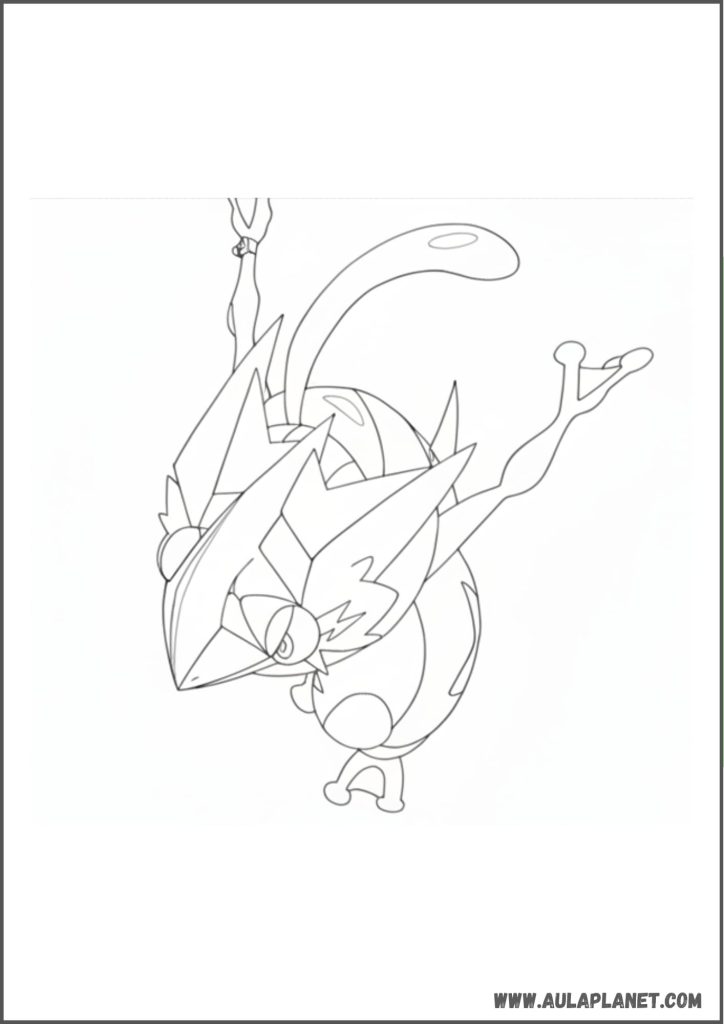 Greninja en salto acrobático para colorear
