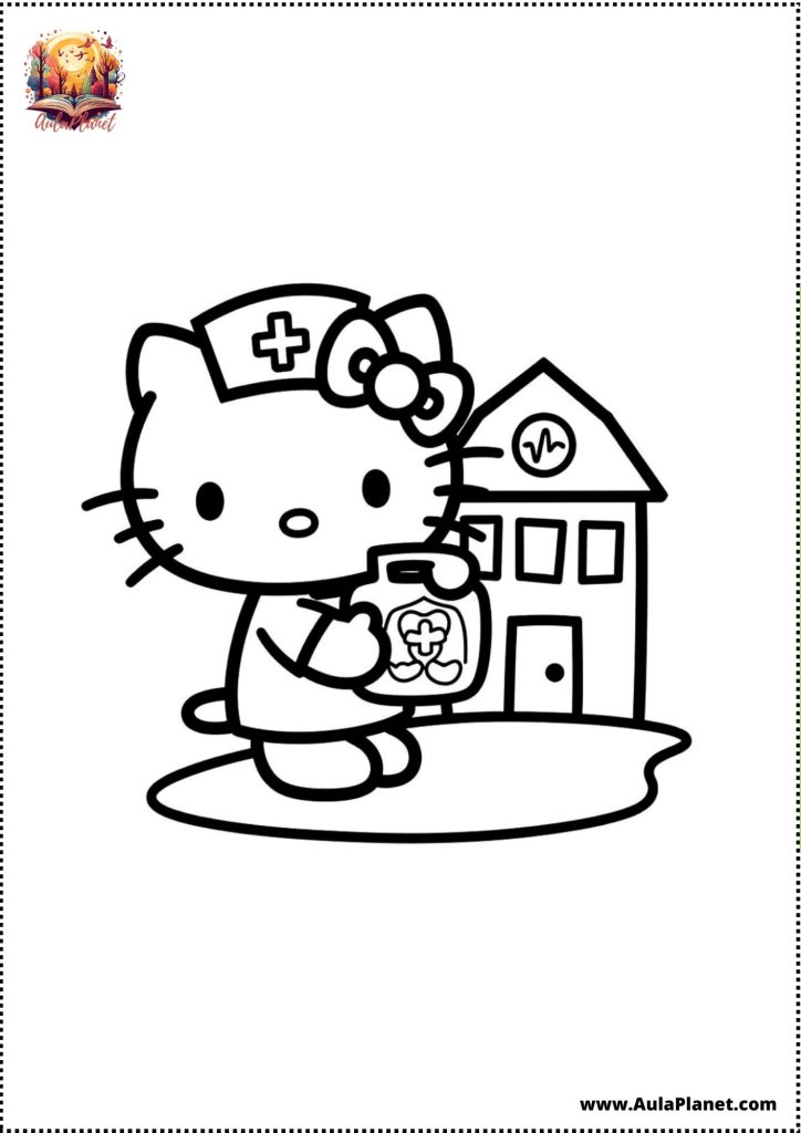 hello kitty nurse hospital coloring page printable