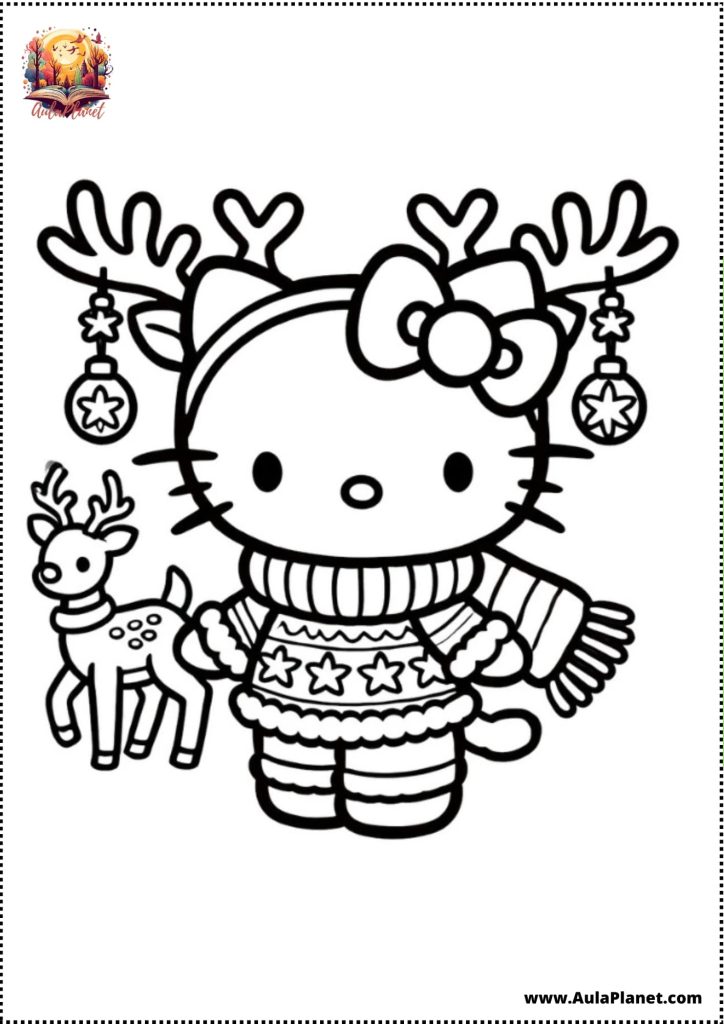 hello kitty christmas reindeer coloring page printable