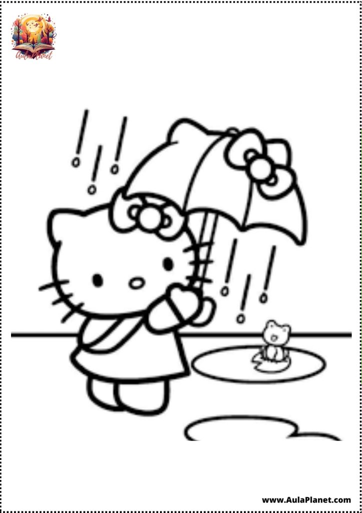 hello kitty rain umbrella coloring page printable