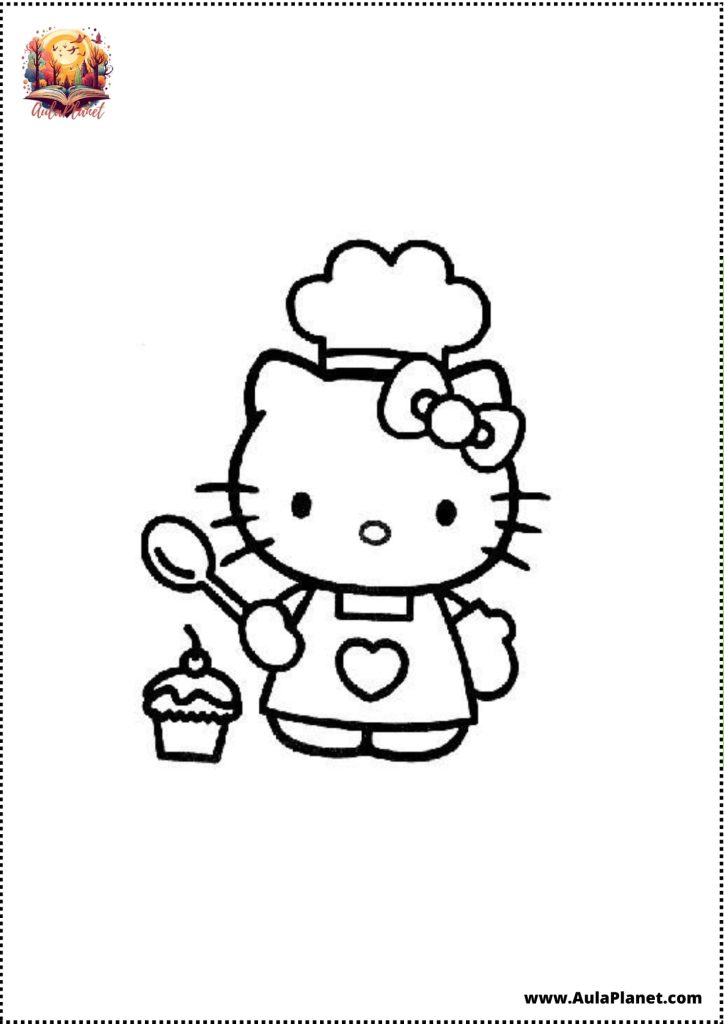 hello kitty chef cupcake coloring page kids cooking printable