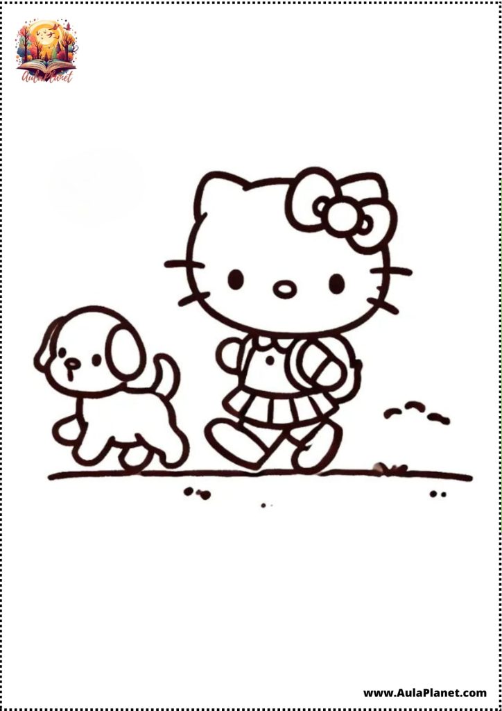 hello kitty dog pet coloring page printable