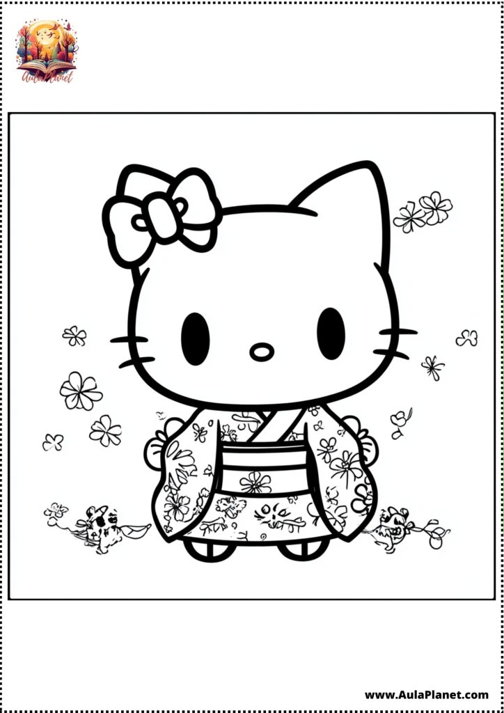 hello kitty kimono japanese coloring page printable