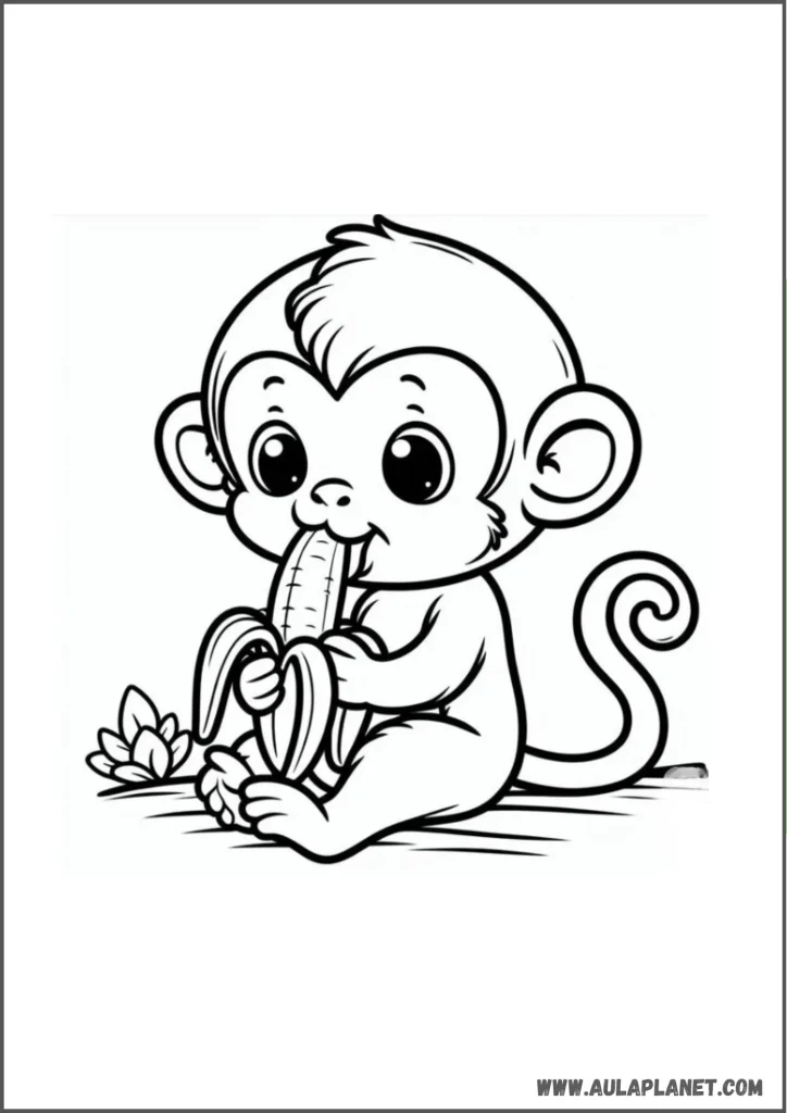 baby monkey eating banana coloring page