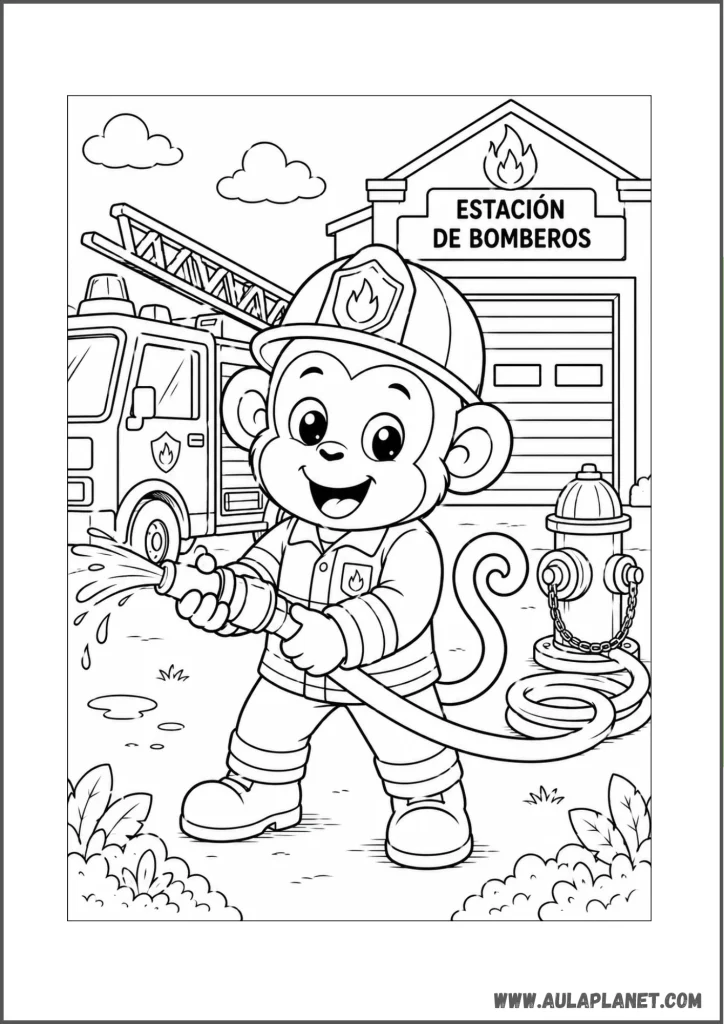 firefighter monkey coloring page