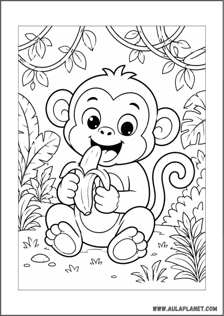 monkey eating banana coloring page