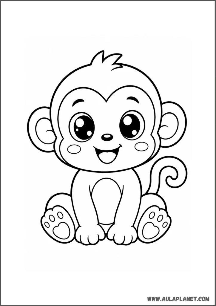easy kawaii monkey coloring page