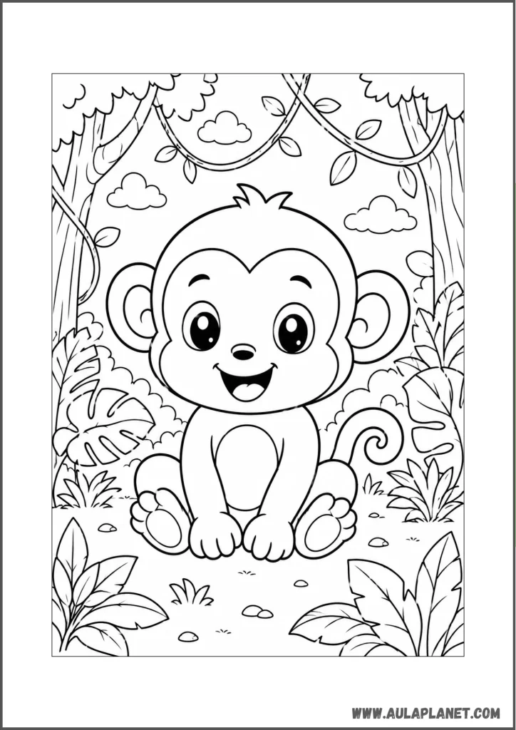 sitting kawaii monkey coloring page