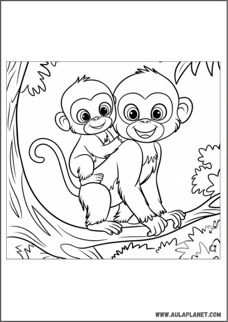 mother monkey with baby coloring page