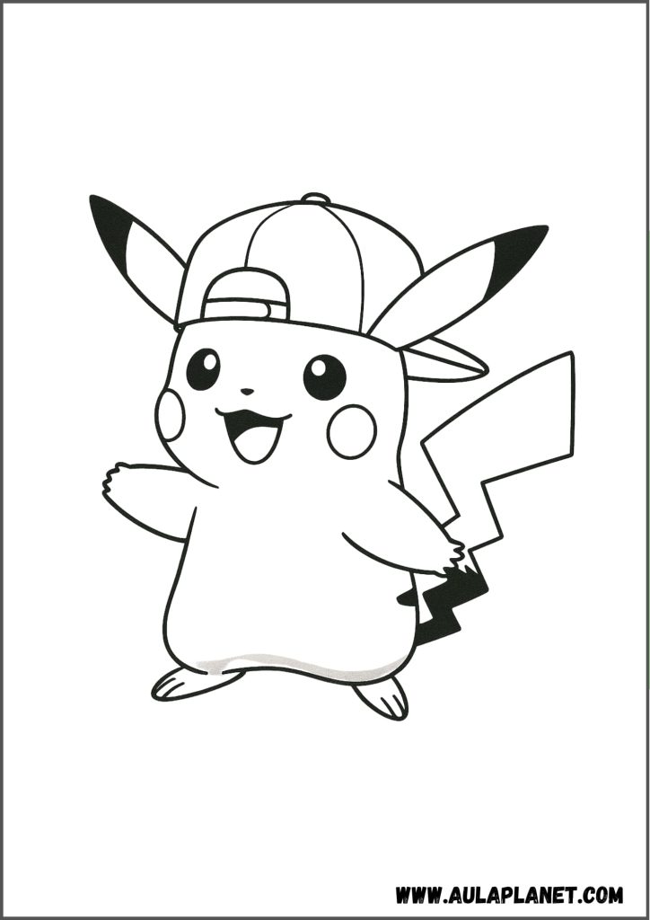Pikachu con una gorra para colorear