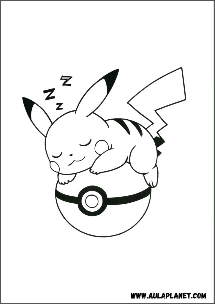Pikachu durmiendo en una pokeball para colorear