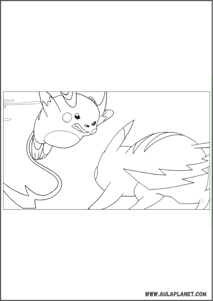 Pikachu luchando contra Raichu para colorear