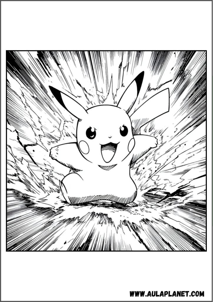 Pikachu usando ataque electrico para colorear