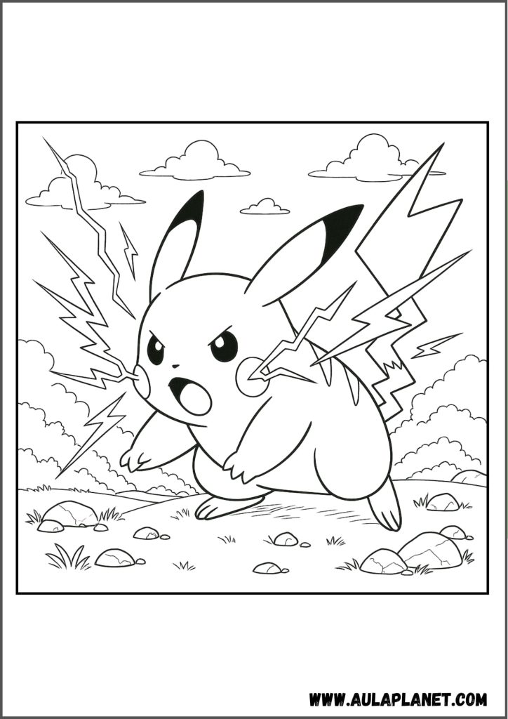 Pikachu usando ataque impactrueno para colorear