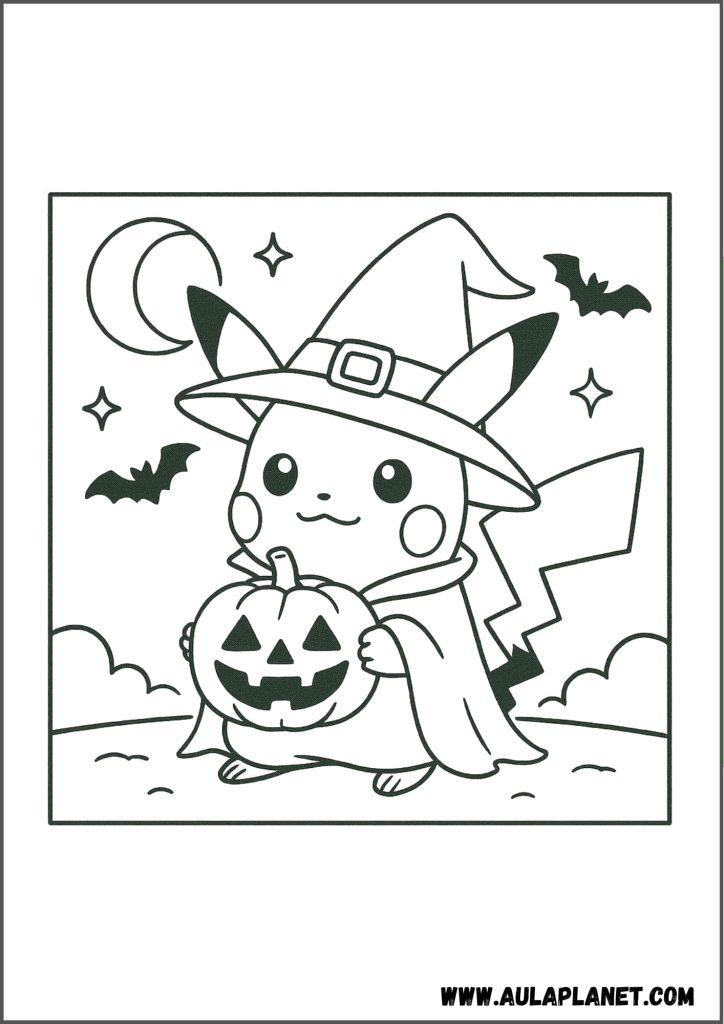 Pikachu vestido de Halloween para colorear