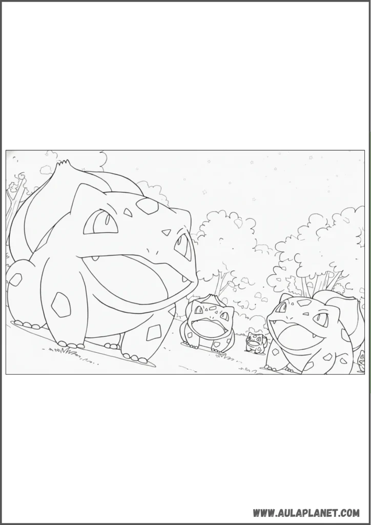 Happy Bulbasaurs Coloring Page