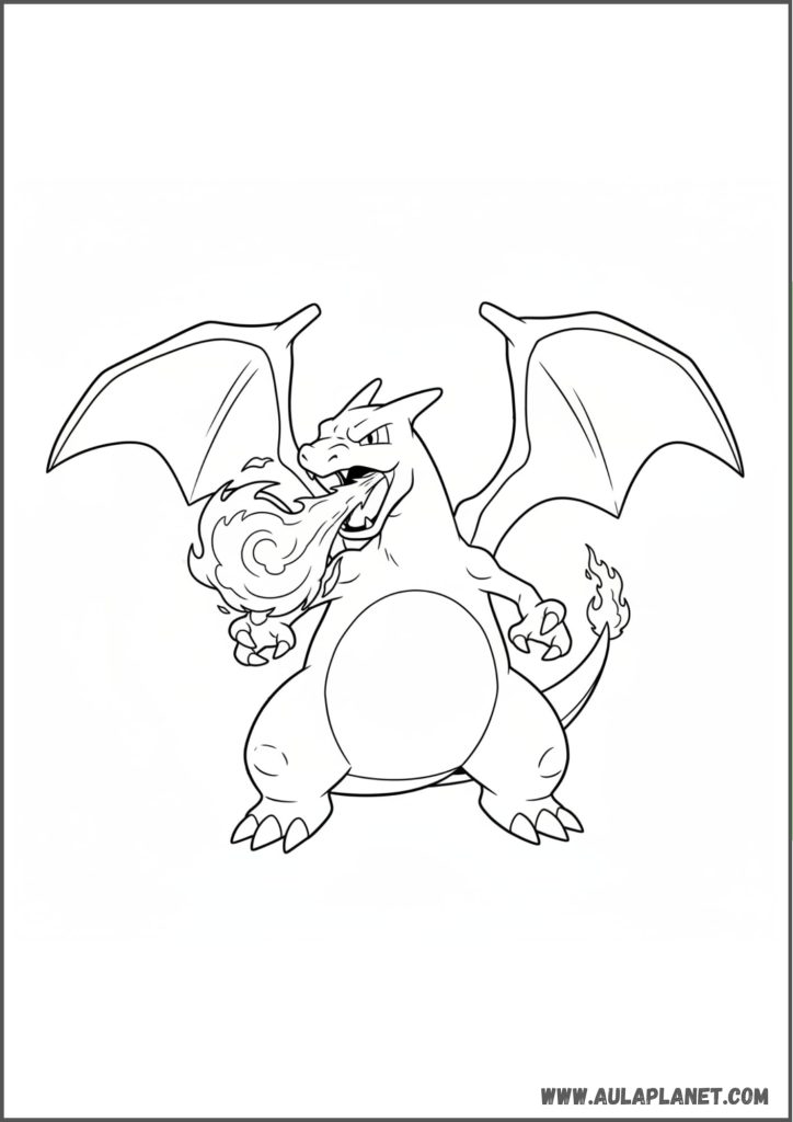 charizard lanzando fuego para colorear pokemon dibujo dragon llamas imprimir