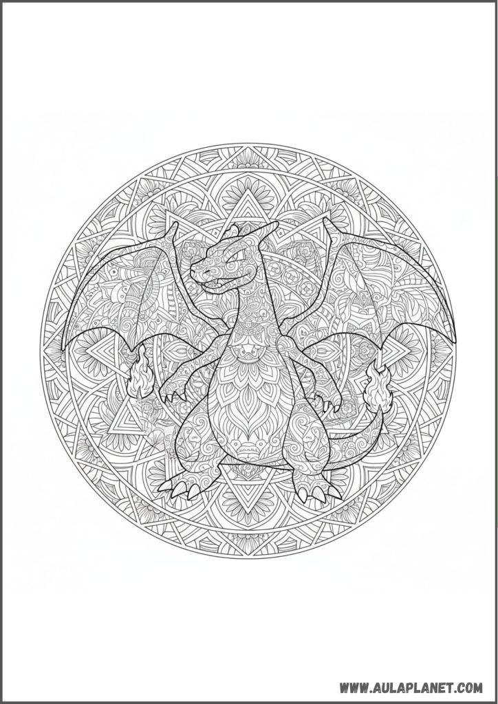 charizard mandala para colorear pokemon dibujo detallado patron imprimir