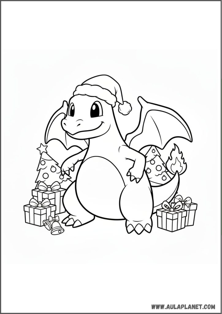 charizard navidad para colorear pokemon gorro navideño dibujo imprimir