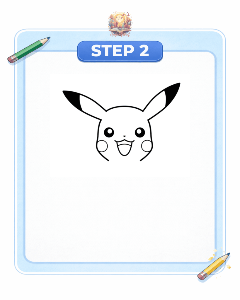 comment dessiner pikachu étape 2 visage yeux bouche joues pokemon