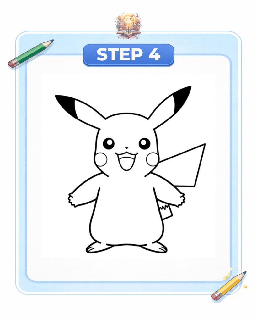 comment dessiner pikachu étape 4 queue éclair dessin final