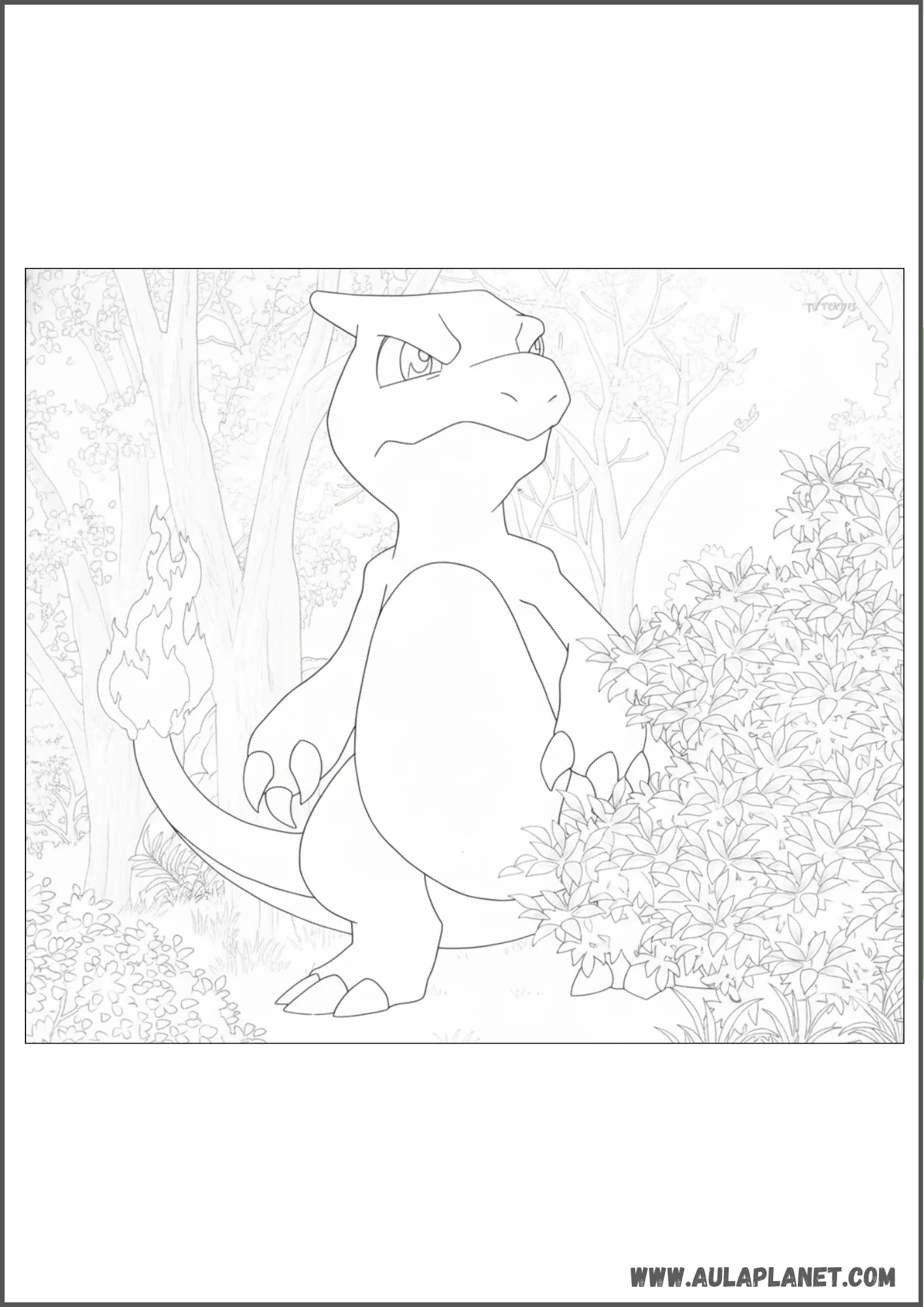 Dibujo de Charmeleon explorando el bosque para colorear
