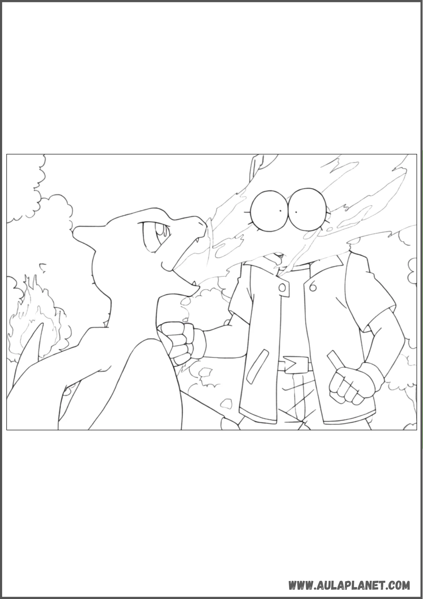 Dibujo de Charmeleon usando su ataque de fuego para colorear