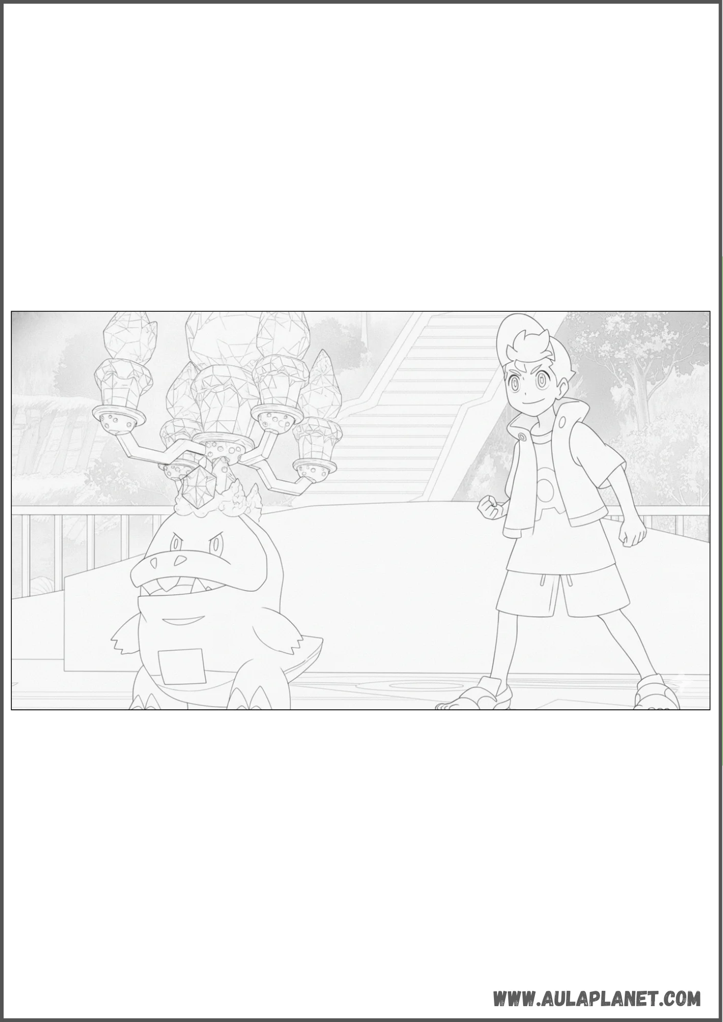 Dibujo de Fuecoco y Rod preparados para el combate para colorear