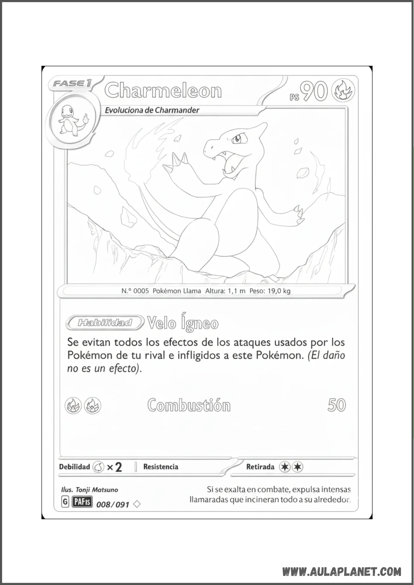 Dibujo de la carta Pokémon de Charmeleon para colorear