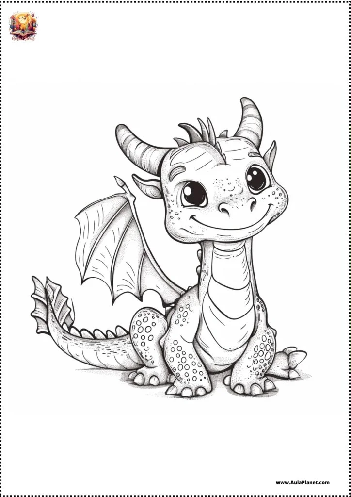 Bébé dragon souriant à colorier