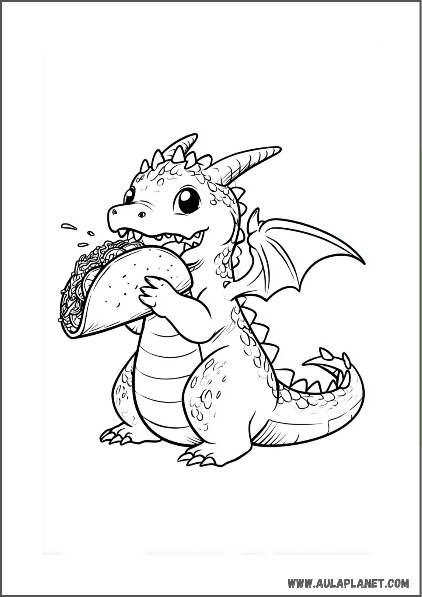 Dragon qui mange un taco à colorier