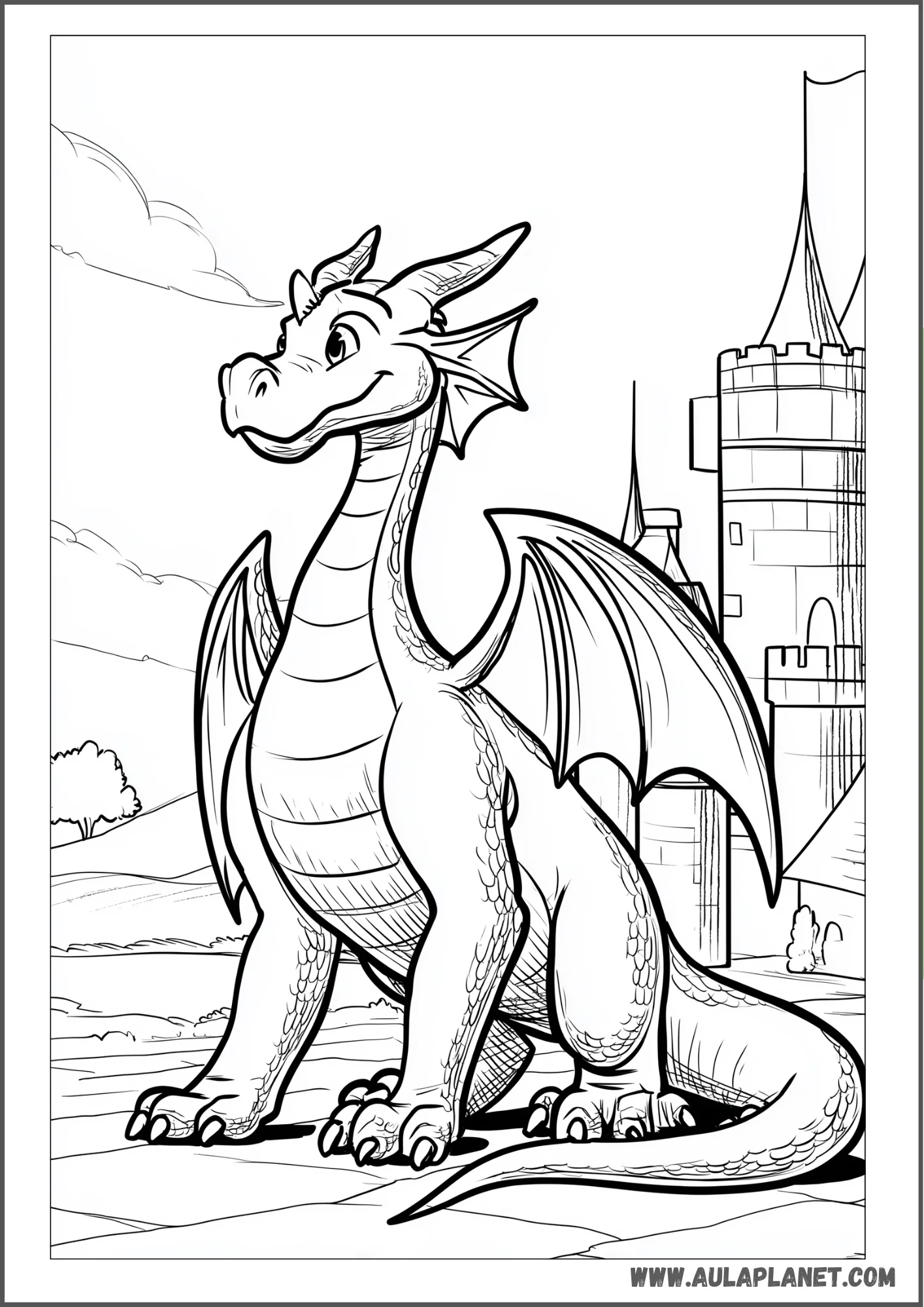 Dragon gardien du château à colorier