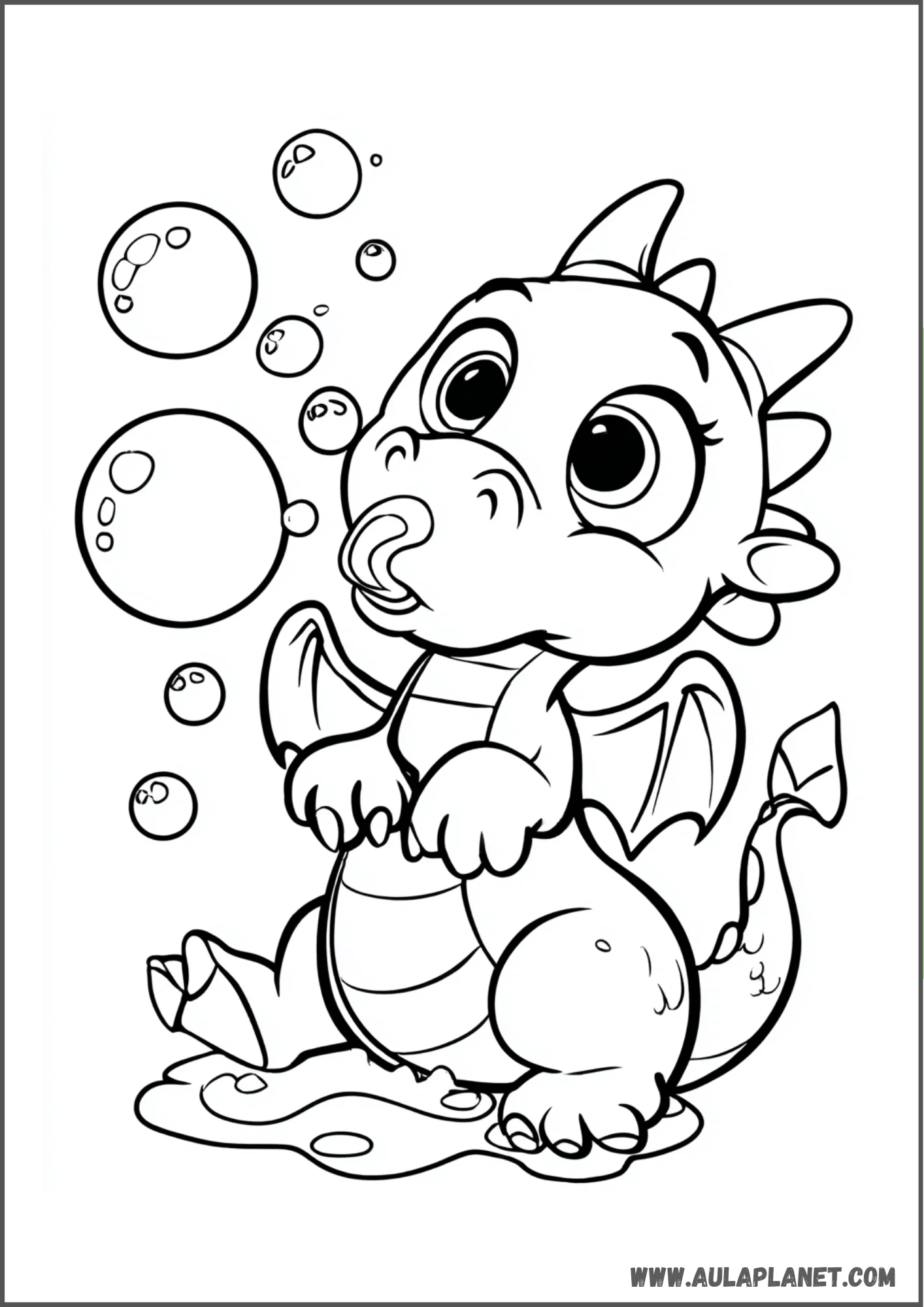 Dragon qui joue avec des bulles à colorier