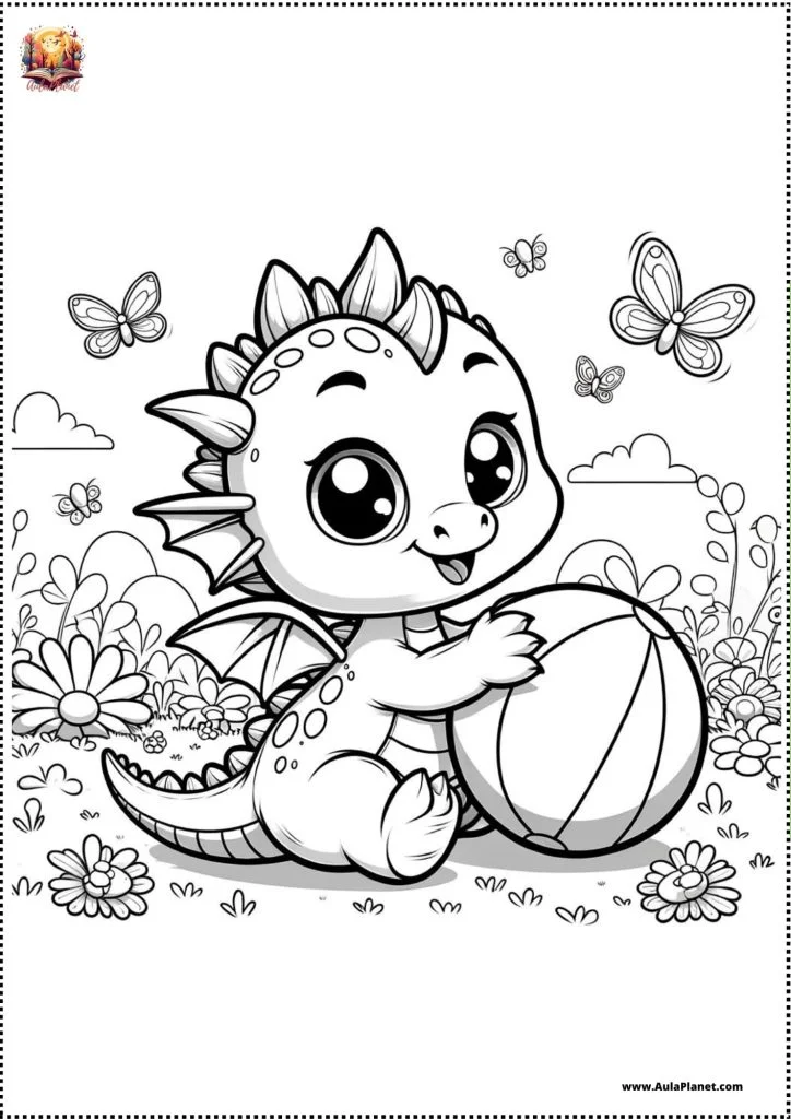 Dragon qui joue avec un ballon à colorier