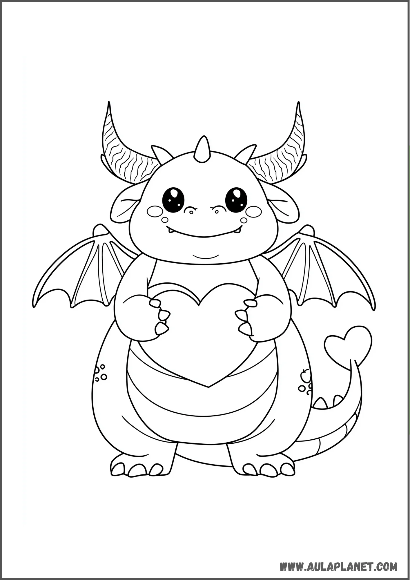 Dragon avec un cœur à colorier