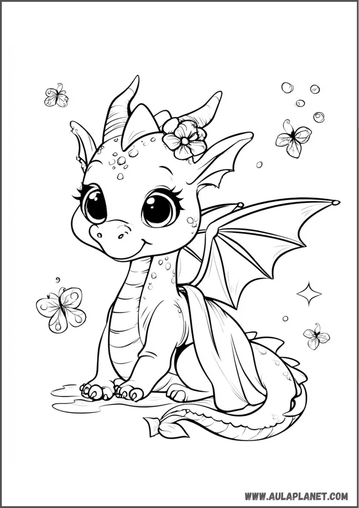 Dragonne avec une fleur à colorier
