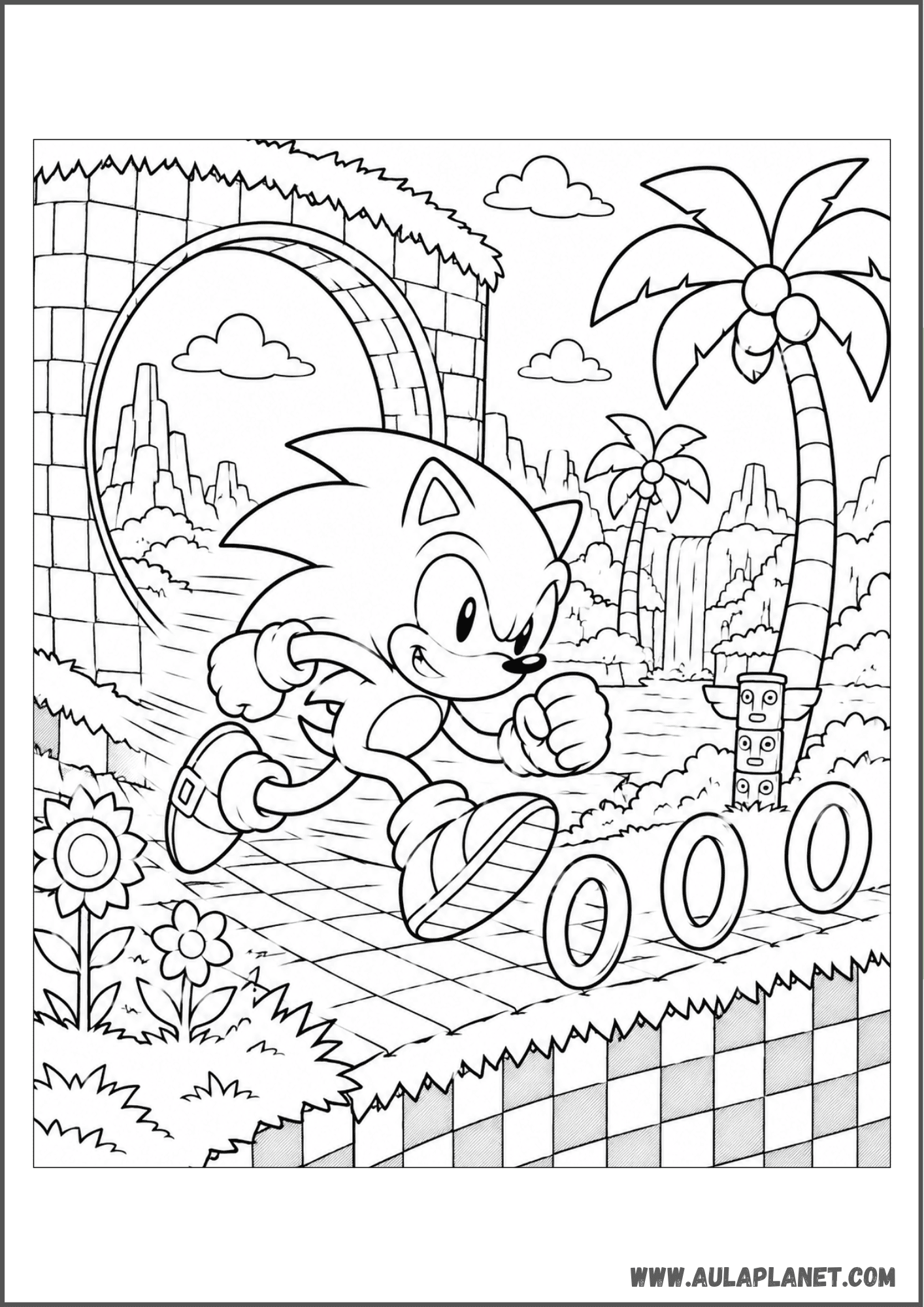 Sonic Running through Green Hill Zone Coloring Page