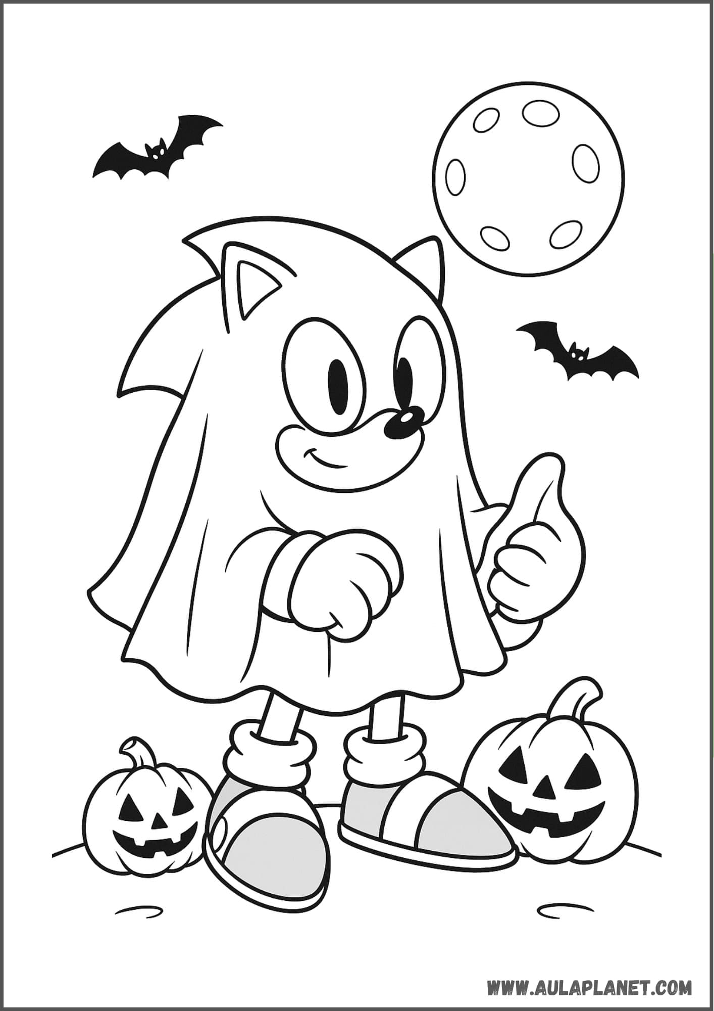 Sonic Halloween Ghost Coloring Page