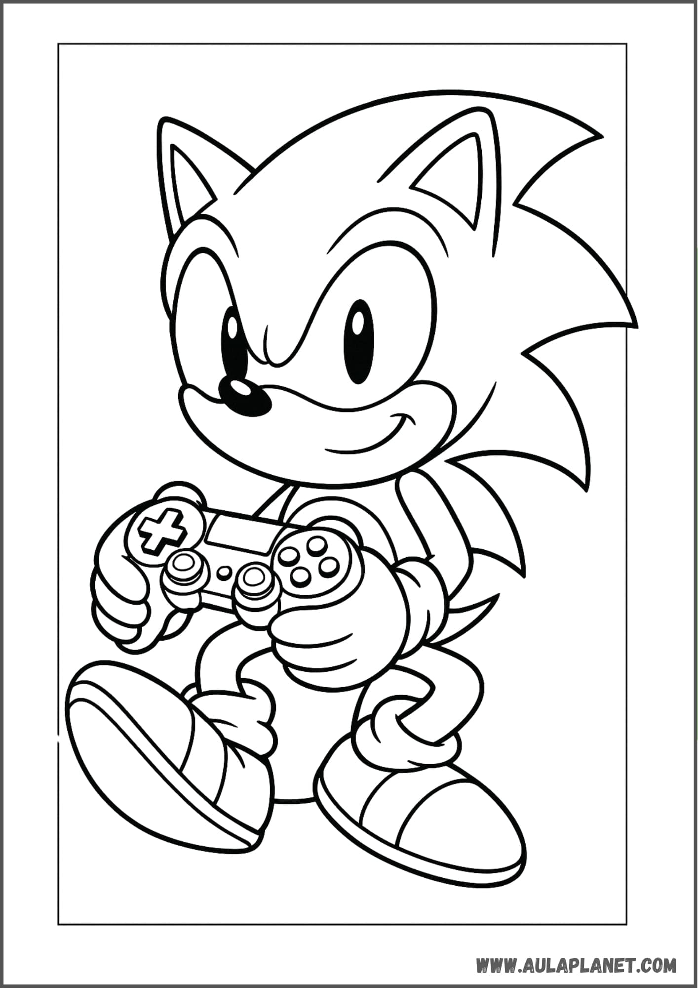 Sonic Playing Video Games Coloring Page