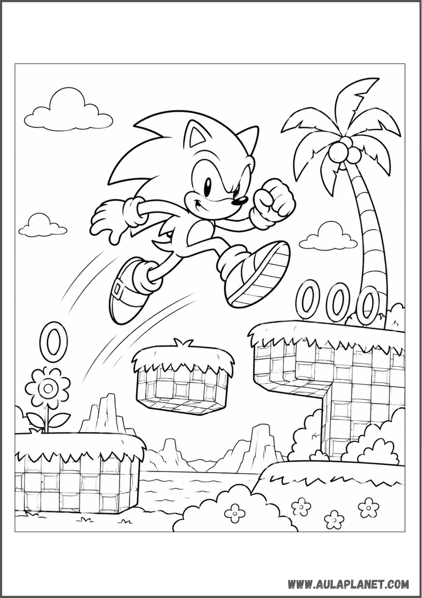 Sonic Jumping between Platforms Coloring Page