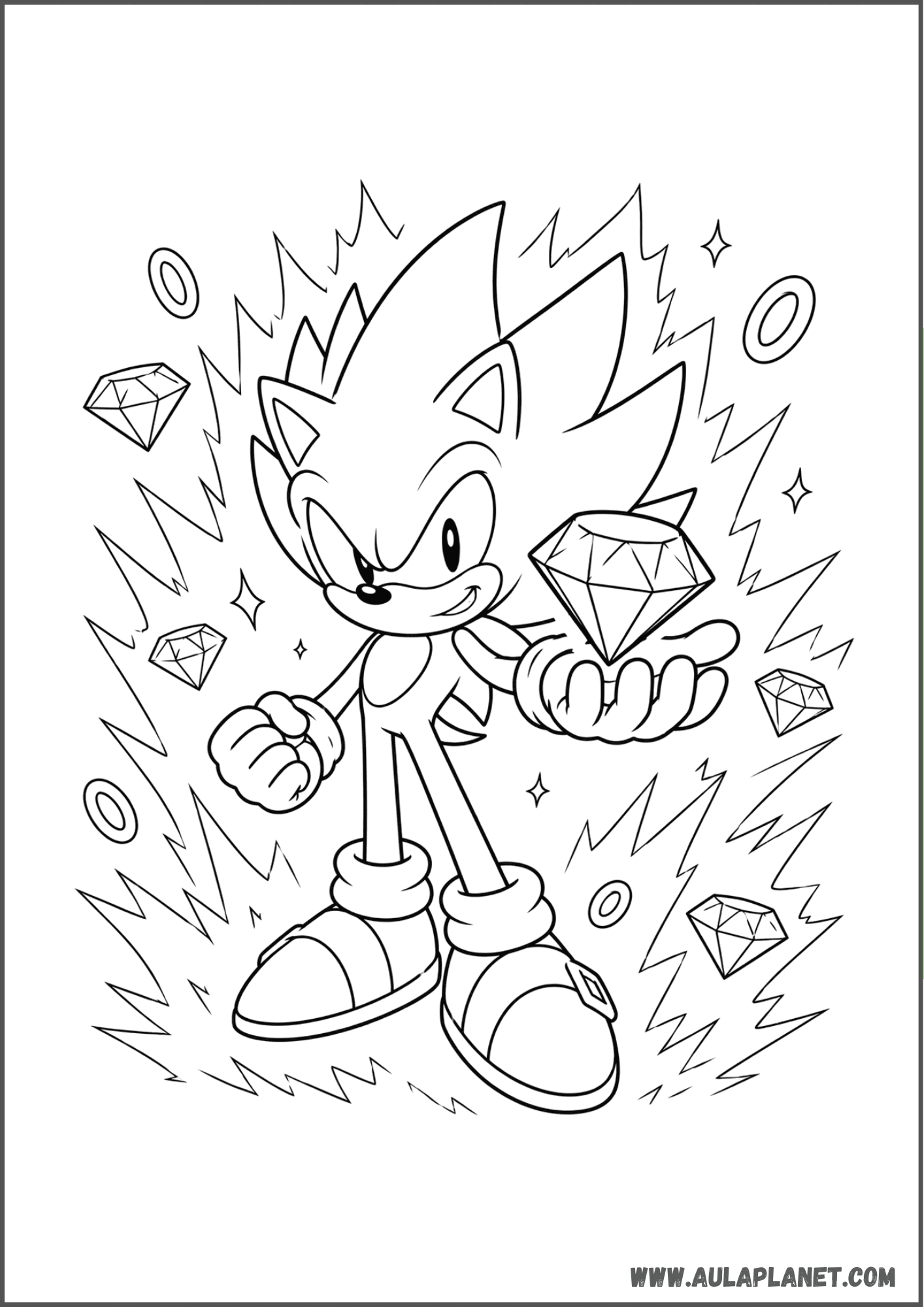 Super Sonic with a Chaos Emerald Coloring Page