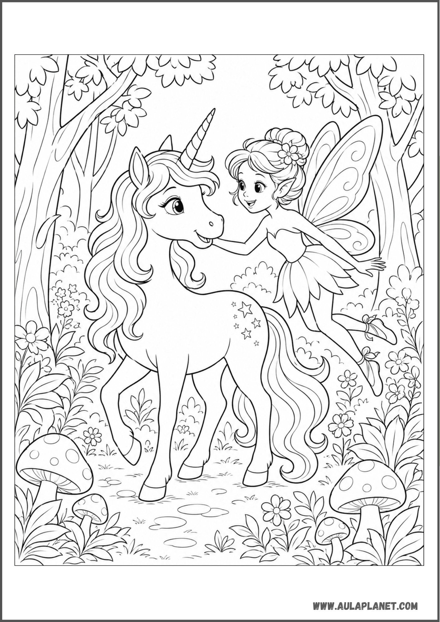Fée et licorne dans la forêt enchantée