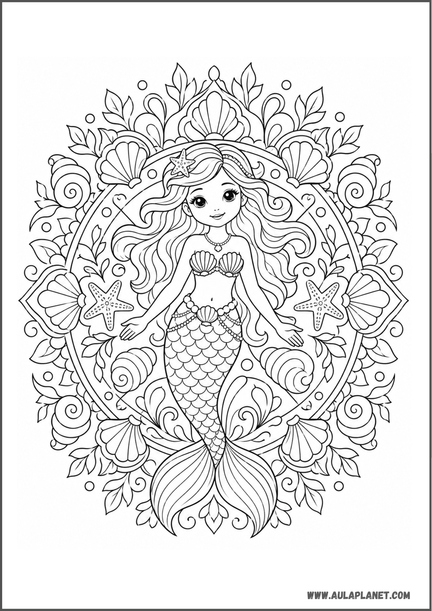 Mandala de sirena y flores marinas