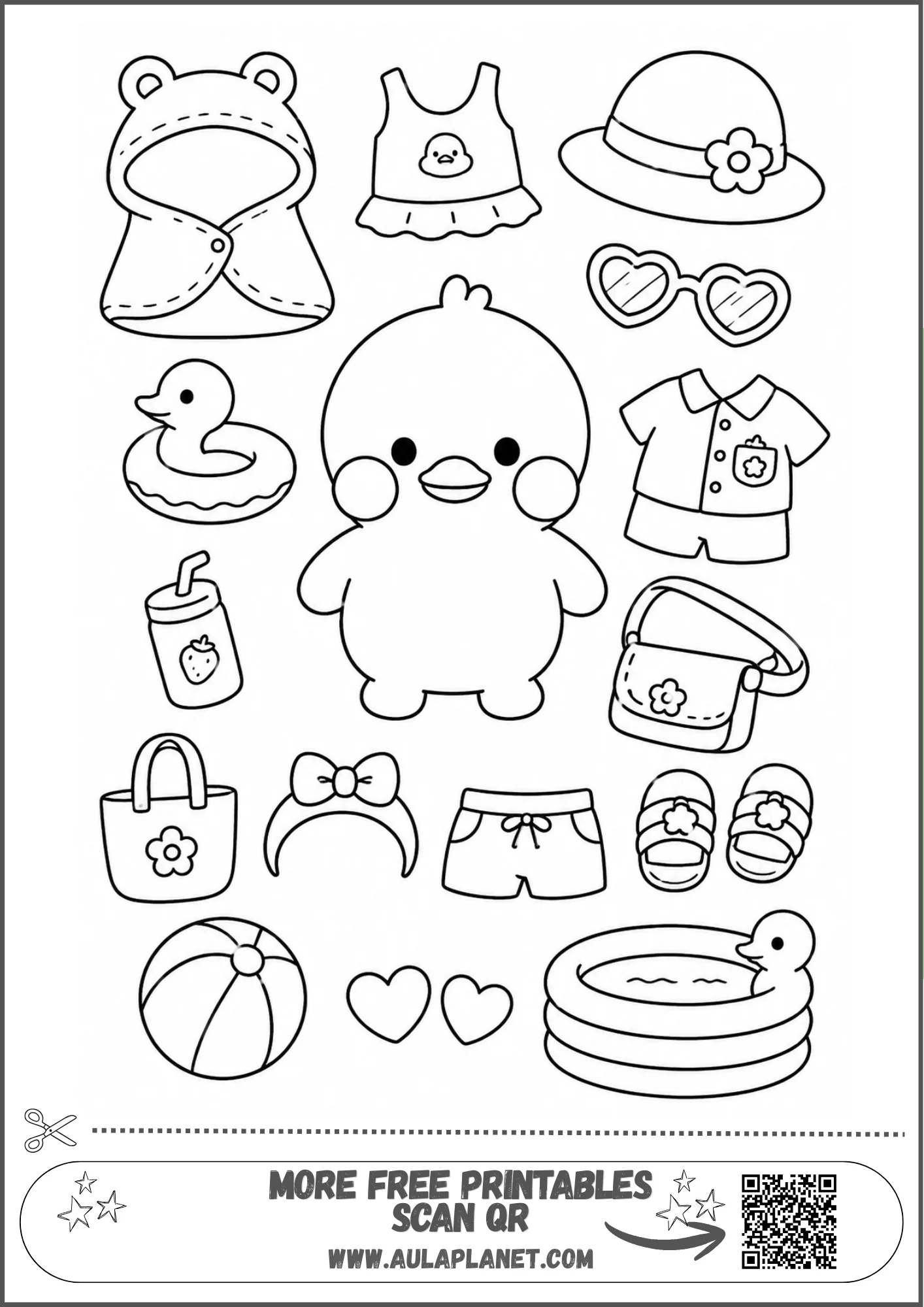 Paper Duck aesthetic para colorear con complementos kawaii