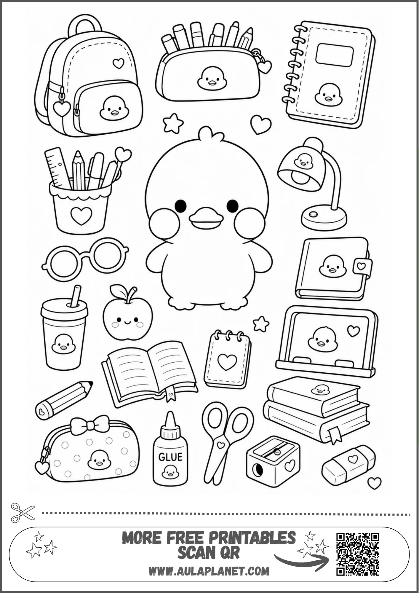 Paper Duck aesthetic para imprimir con accesorios escolares