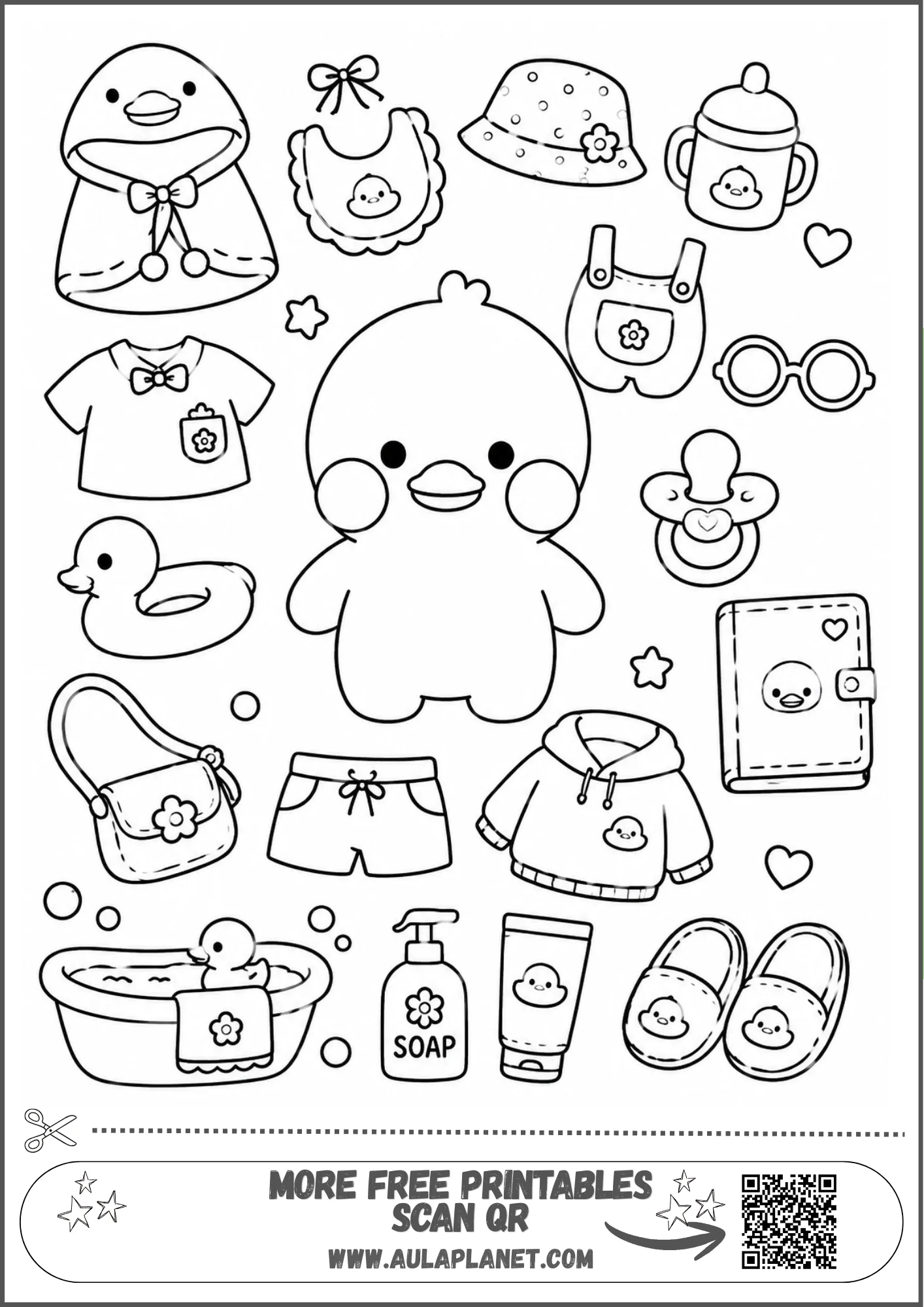 Paper Duck kawaii para colorear con accesorios de verano