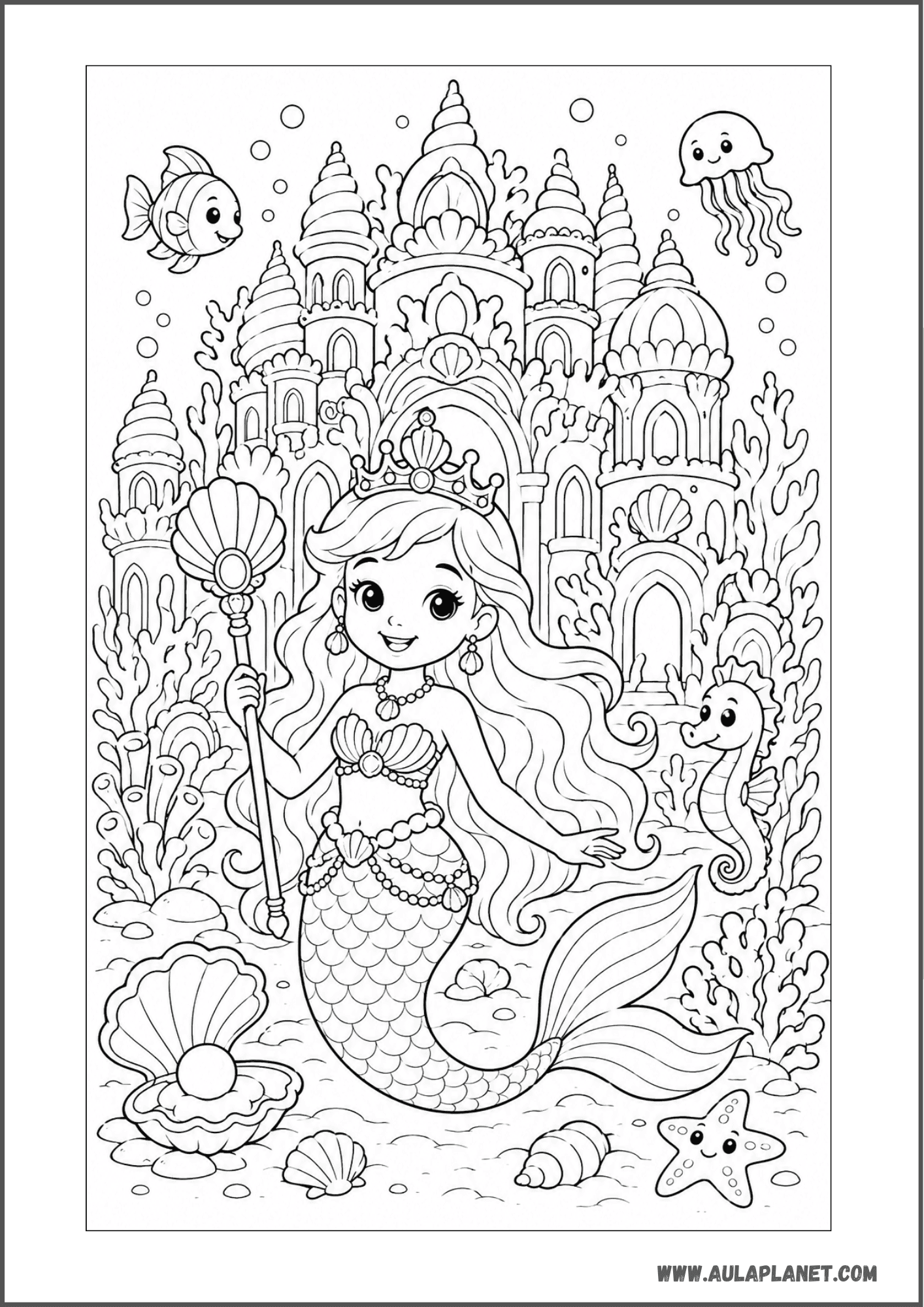 Princesa sirena ante el palacio de coral