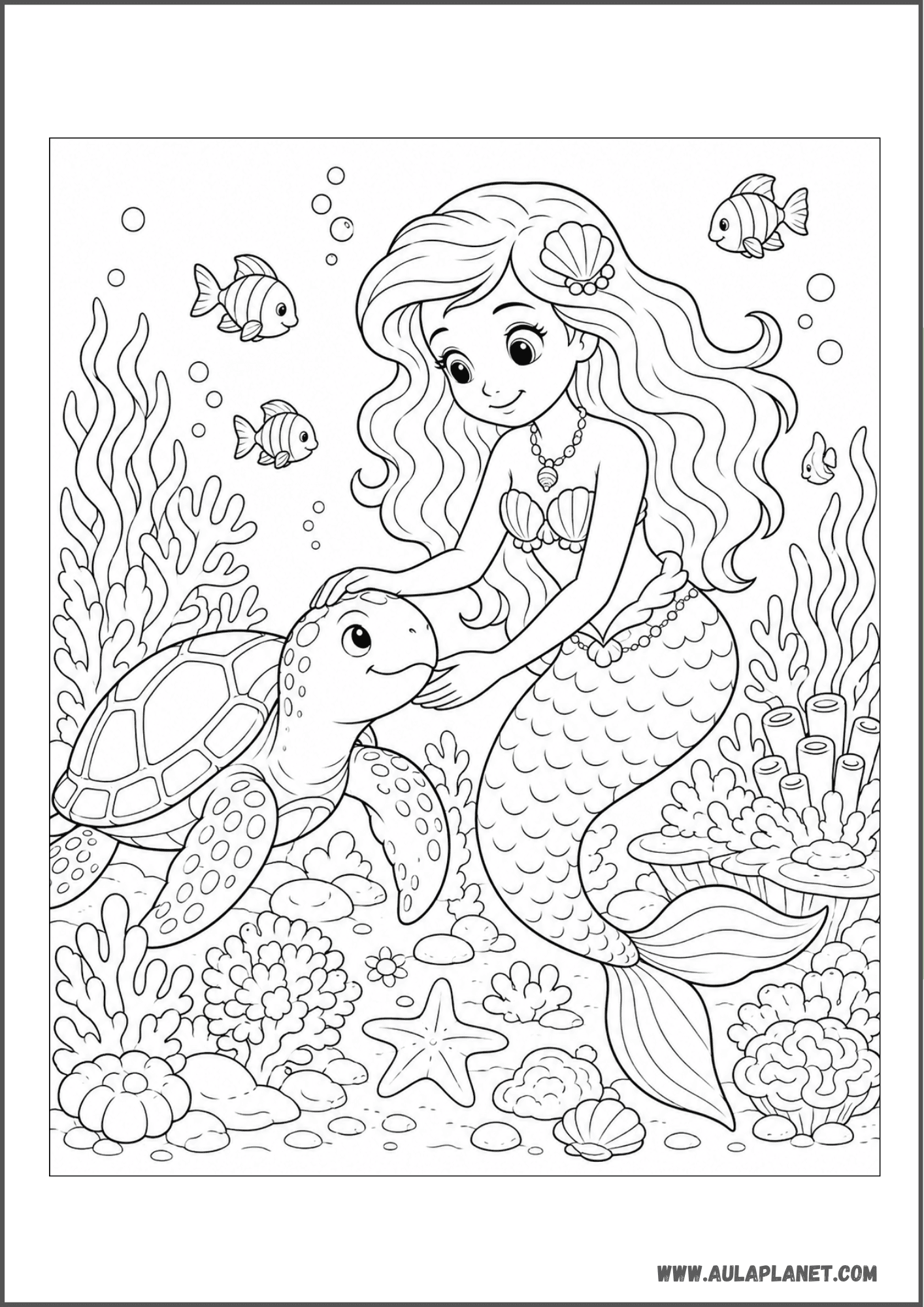 Sirena cuidando una tortuga marina