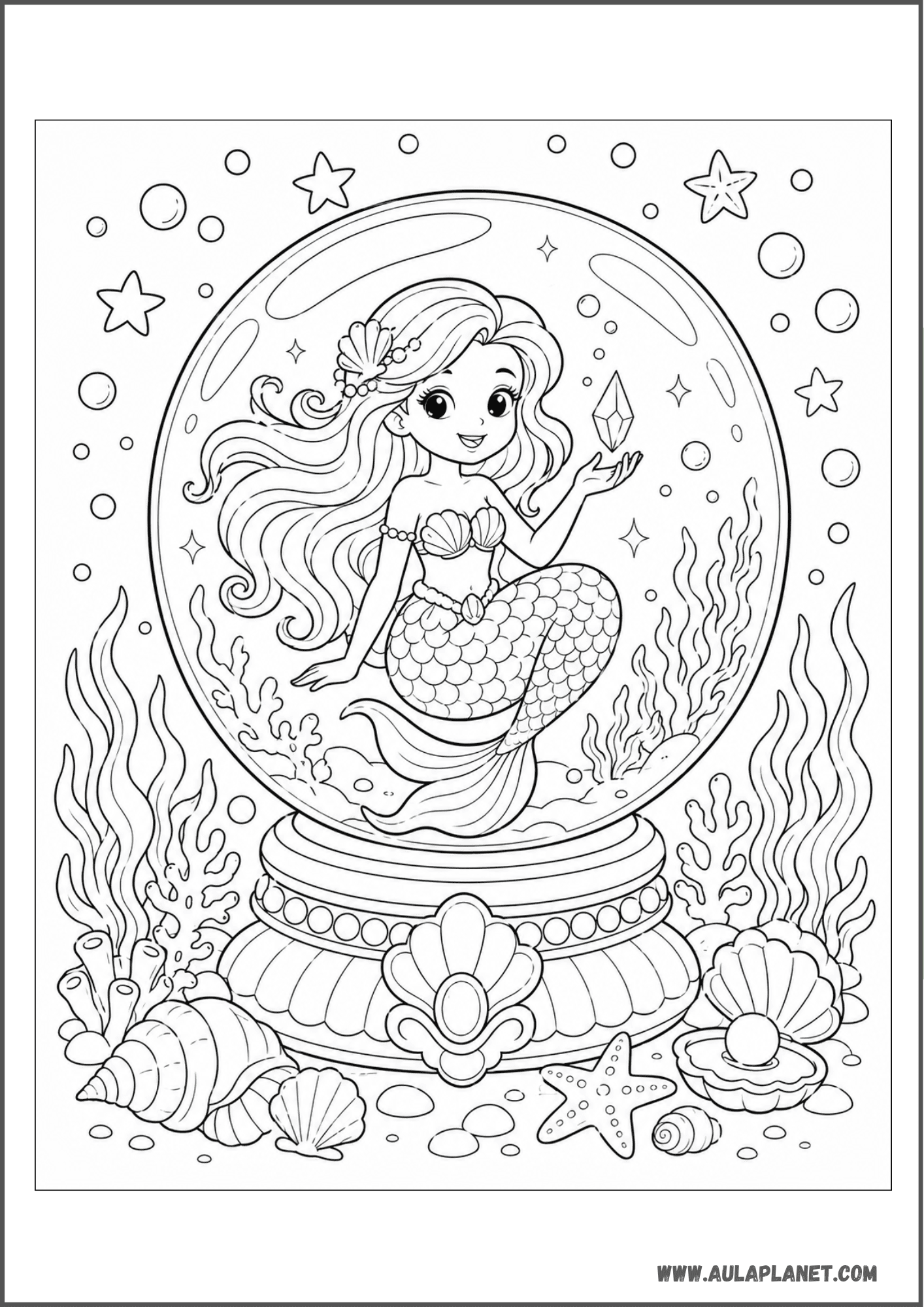 Sirena en esfera de cristal mágica