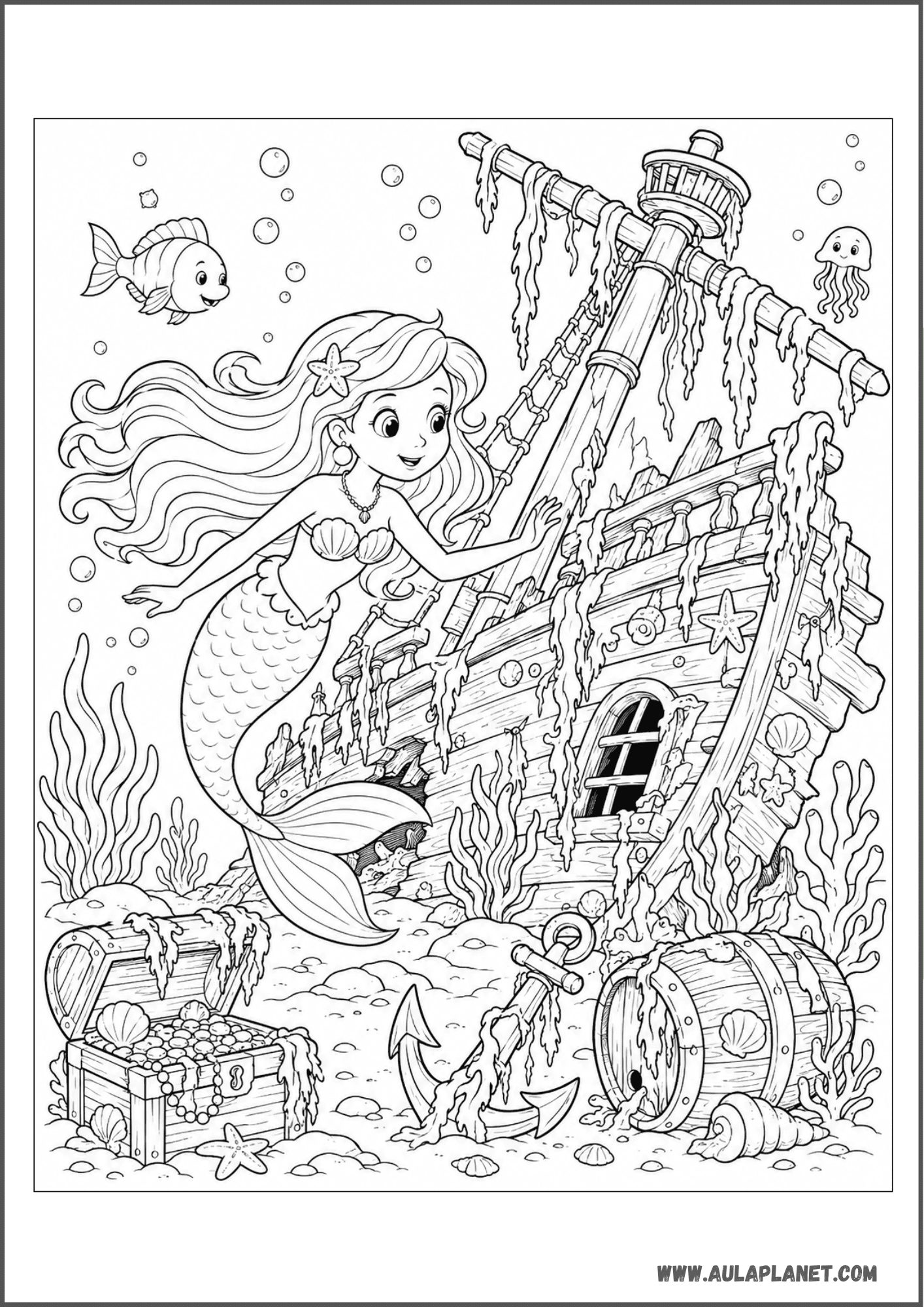 Sirena explorando un barco hundido